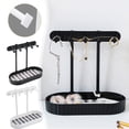 thumbnail image 1 of Vacemry Under $5 Jewelry Organizer Stand, 5 Hook Wall Mount Necklace Holder with Wooden Storage Tray, Hanging Earring Ring Display Rack for Bedroom Dresser Vanity Countertop Decor, 1 of 9