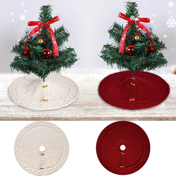 Vacemry Under $5 Knitted Christmas Tree Skirt, 46cm Tree Apron Cover Bottom Decor, Small Xmas Tree Base Cover Wrap, Handmade Holiday Tree Accessory for Tabletop