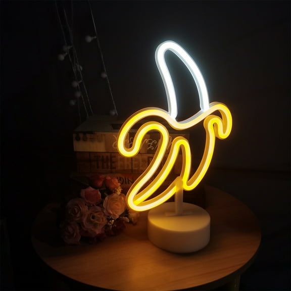 Vacemry Under $5 LED Banana Light, USB Battery Operated Neon Fruit Lamp for Bedroom Party Decor, Fun Night Light for Kids Room, Dorm Desk Decorations, Kitchen Countertop Lighting, Gaming Setup Accent