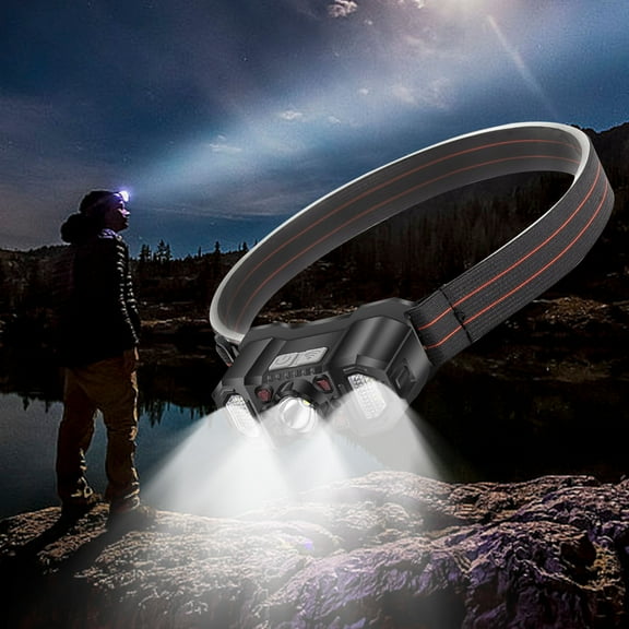 Vacemry under $5 LED Headlamp, Rechargeable LED Headlamp with Motion Sensor and COB Red Light, 1100 Lumens Brightness, Adjustable Headband, 4 Lighting Modes, IPX4 Water Resistant