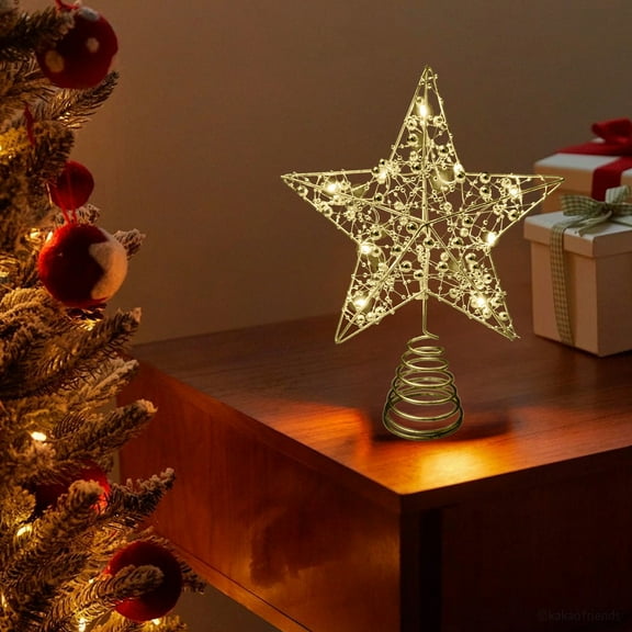 Vacemry Under $5 LED Star Tree Topper, Iron Metal Christmas Tree Top Decoration with 10 Warm White Lights, Battery Operated Luminous Five-Pointed Star for Xmas Holiday Decor, Rust-Resistant Frame