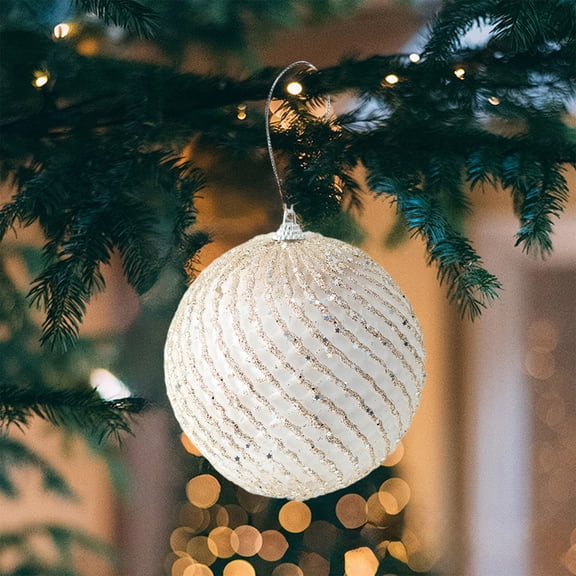 Vacemry Under $5 Large Christmas Ornament Ball, Champagne Gold Painted Hanging Decor for Tree, Shatterproof Plastic Decorative Ball, Seasonal Party and Gift Idea