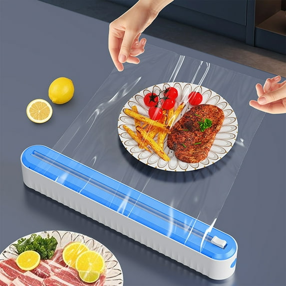 Vacemry Under $5 Magnetic Suction Wrap Dispenser, Refillable Cling Film Aluminum Foil Cutter Machine, Plastic Food Wrap Dispenser with Built-in Blade, Easy One-Hand Operation