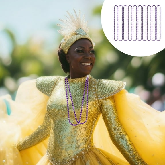 Vacemry Under $5 Mardi Gras Necklace Set, 10-Pack Beaded Party Accessories, Plastic Carnival Beads for Parades, Festive Event Decor, Throw Beads for Celebrations and Gatherings, Bulk Party Supplies