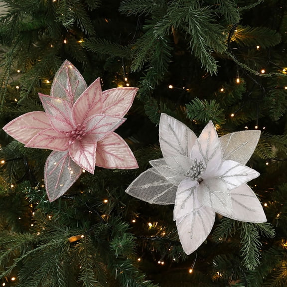 Vacemry Under $5 Mesh Christmas Flowers, Hollow Artificial Blooms, Sheer Floral Decorations, Delicate Seasonal Arrangements, Transparent Flower Stems, Elegant Holiday Accents
