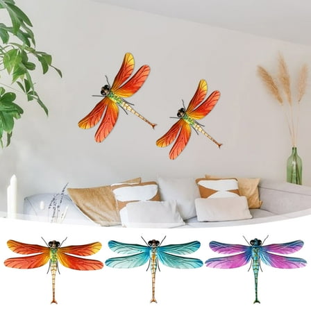Vacemry Under $5 Metal Dragonfly Wall Art, Outdoor Garden Hanging Sculpture, Iron Insect Wall Decor, Courtyard Balcony Ornament, Colorful Yard Decoration Piece