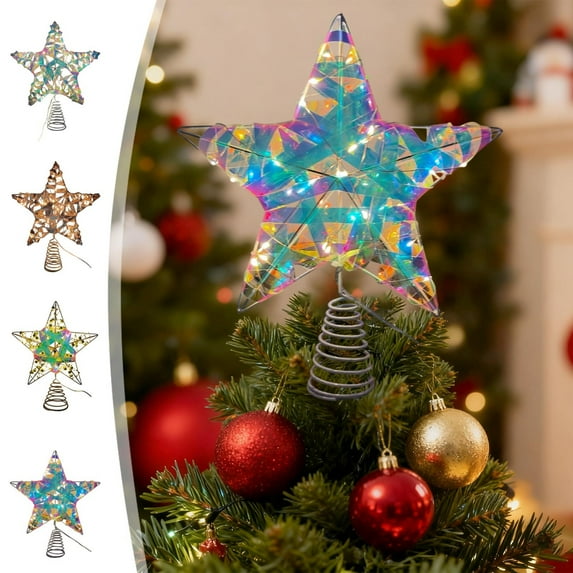 Vacemry Under $5 Mini Tree Topper Star, Small LED Light Up Christmas Tree Top, Iron Decorative Star Ornament, Festive Tree Crown Decor, Lighted Xmas Tree Topper Star
