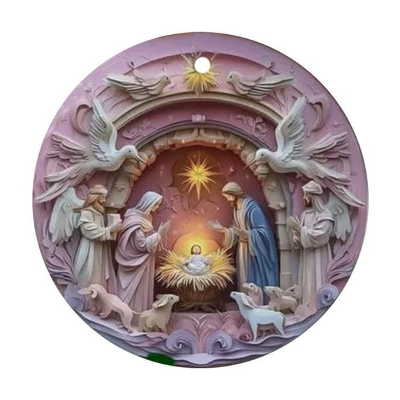 Vacemry Under $5 Nativity Scene Ornament, Christmas Tree Hanging Decoration with Religious Theme, Biblical Christmas Decor for Holiday Display, Unique Jesus Birth Scene Pendant