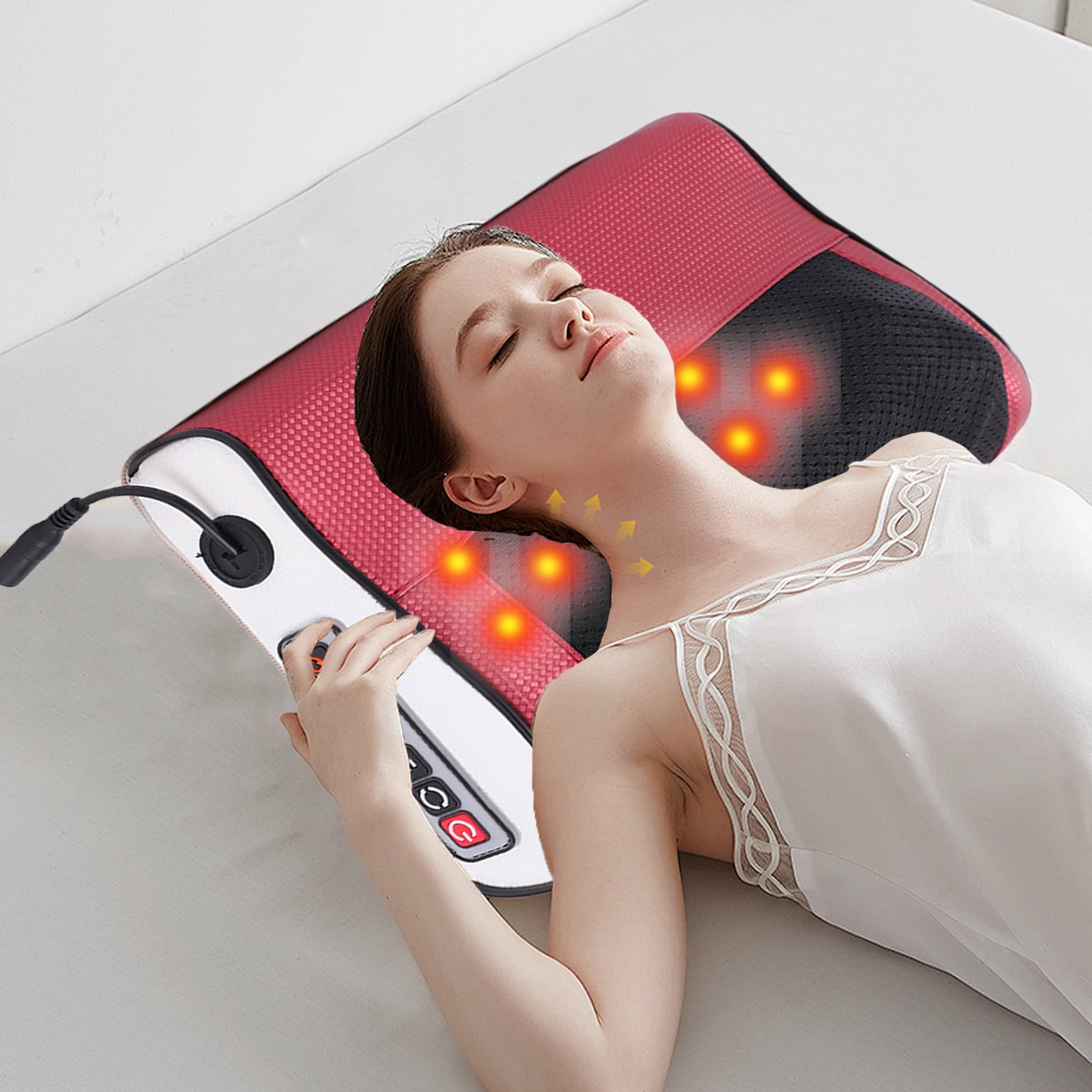 Vacemry Under $5 Neck Massage Pillow, Cervical Massager with Heat Therapy, Kneading Shiatsu Massage for Shoulder Back Pain Relief, Portable for Home Car Office Use