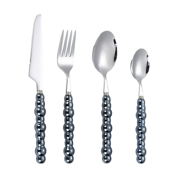 Vacemry Pearl Handle Flatware 4 Piece Set, Stainless Steel Cutlery Dining Utensils, Steak Knife Fork Spoon Teaspoon, Formal Table Setting Collection for Restaurant