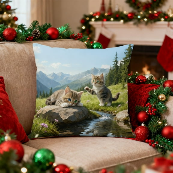 Vacemry Under $5 Plush Christmas Cover, Digital Printed Square Cushion Case with Concealed Zipper, Decorative Pillow Cover for Living Room Sofa Bedroom, Soft Washable Pillowcase