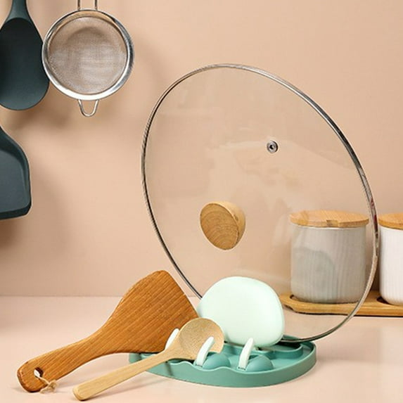 Vacemry Under $5 Pot Lid Holder No Drill Kitchen Organizer Rack, Multifunctional Cookware Storage Shelf, Spoon Chopsticks Utensil Organizer for Countertop, Space Saving Kitchen Gadget Organizer