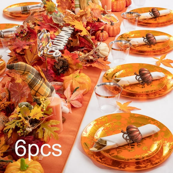 Vacemry Under $5 Pumpkin Shaped Napkin Rings Set of 6, Bronzed Metal Table Decor, Fall Thanksgiving Halloween Wedding Napkin Holder, Reusable Dinner Ring for Family Gathering