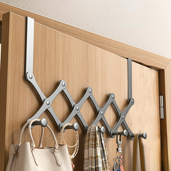 Vacemry Under $5 Retractable Door Hooks, Behind Door Hanging Rack System, Adjustable Clothes Storage Organizer, No Hole Wall Mount Hook Rack, Space Saving Closet Extension