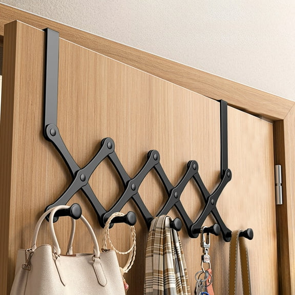 Vacemry Under $5 Retractable Door Hooks, Behind Door Hanging Rack System, Adjustable Clothes Storage Organizer, No Hole Wall Mount Hook Rack, Space Saving Closet Extension