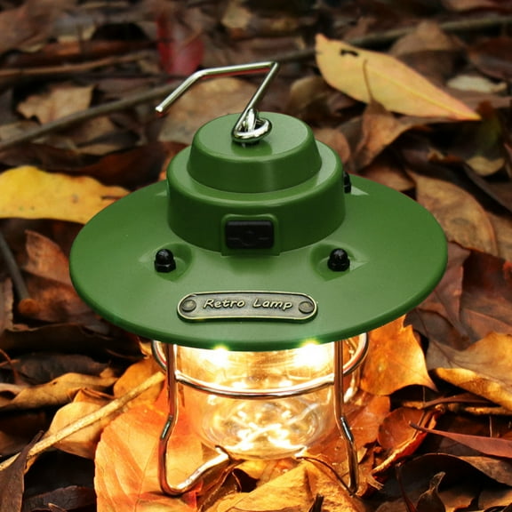 Vacemry Under $5 Retro Camping Lamp, USB Rechargeable LED Tent Lantern with Hanging Hook, Dimmable Outdoor Light for Courtyard Camping, Waterproof Portable Lantern for Emergency