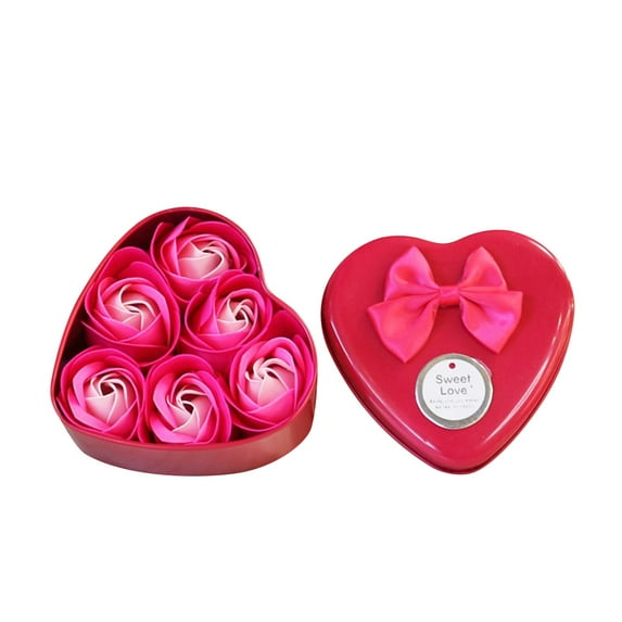 Vacemry Under $5 Rose Scented Soap Flowers, Heart Shape Artificial Bloom Arrangement, 6Pcs Bath Body Gift Set with Box, Decorative Artificial Floral for Home