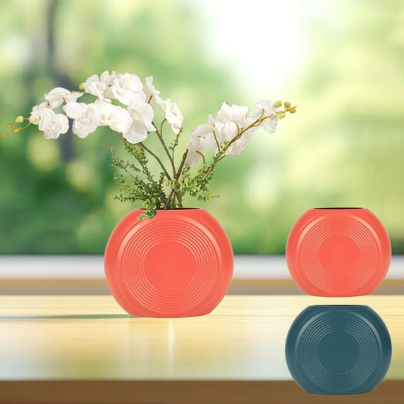 Vacemry Under $5 Round Belly Flower Vase, Plastic Decorative Pot for Dry and Fresh Flowers, Home Decor Centerpiece, Tabletop Display, Living Room, Dining Table, Shelf Ornament, Gift Idea