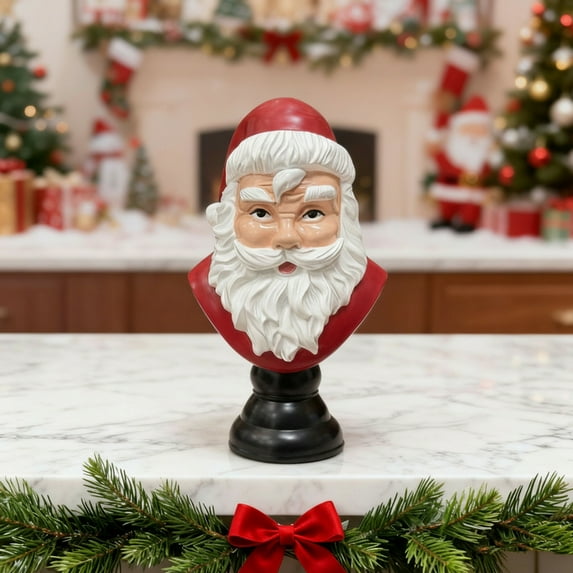 Vacemry under $5 Santa Claus Resin Statue, Santa Claus Bust, Resin Figurine with Classic Red Hat, Collectible Desktop Statue for Christmas Display Shelf Mantle Holiday Collection