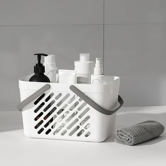 Vacemry Under $5 Shower Caddy with Handle, Drainable Bath Storage Basket for Toiletries, Plastic Organizer Bin for Bathroom Shelves, Portable Carry All for Student Dorm College