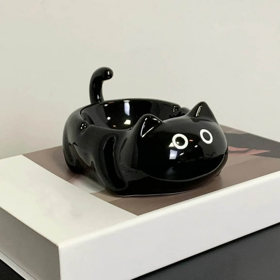 Vacemry Under $5 Siamese Cat Ashtray, Ceramic Ashtray with Cover for Home Use, Cute Animal Ashtray for Living Room, Desktop Ashtray with Fly Ash Prevention Design
