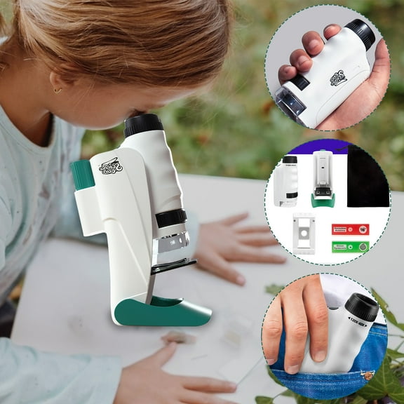 Vacemry Under $5 Small Microscope, Portable Science Educational Toy for Children, 120x Magnification Mini Microscope for Experiments, LED Illuminated Microscope for Outdoor Exploration