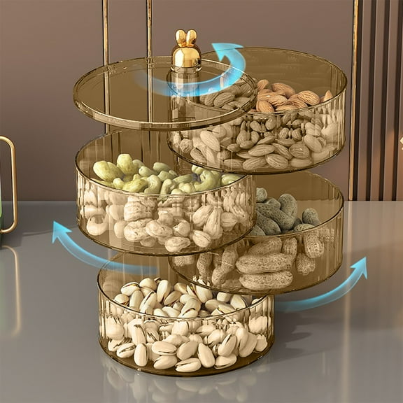 Vacemry Under $5 Snack Organizer Container, Divided Serving Tray with Lid and Handle, Multi-layer Rotating Food Storage Box, Portable Snackle Box for Adults, Fruit and Produce Tray