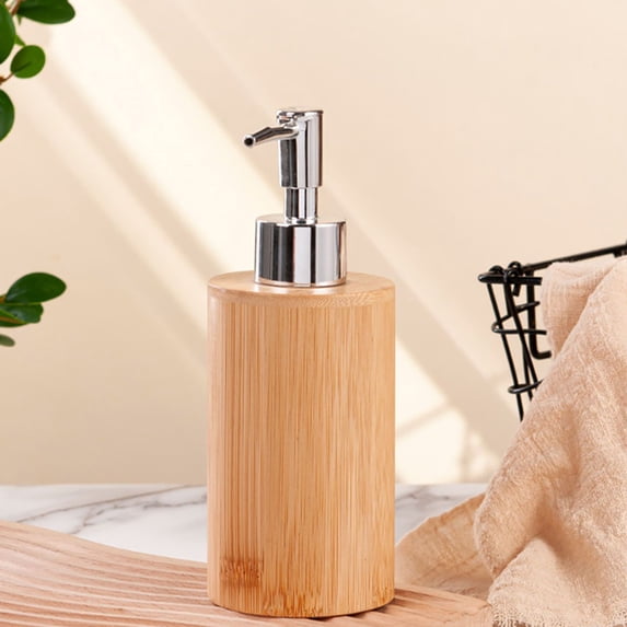 Vacemry Under $5 Soap Dispenser Set, Refillable Liquid Soap and Lotion Bottle, Bathroom Kitchen Hand Wash Dispenser, Wooden Pump Container with Elegant Design