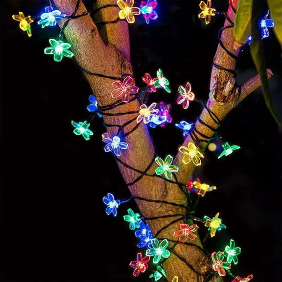 Vacemry Under $5 Solar Powered Cherry Blossom String Lights, 20 LED Outdoor Garden Decoration, Weatherproof Patio Fairy Lights for Party, Automatic Evening Lighting System