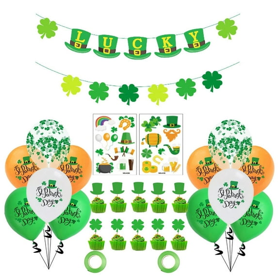 Vacemry Under $5 St Patricks Day Decorations, 28 Pcs Irish Party Accessories Kit, Hanging Swirl Banner Balloons Stickers, Holiday Celebration Supply Pack