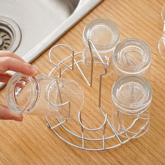 Vacemry Under $5 Stainless Steel Cup Rack Organizer, 6-Slot Drip Dry Glass Holder Stand, Inverted Hanging Storage for Mugs, Commercial Style Cup Organizer, Kitchen Bar Glass Storage Rack