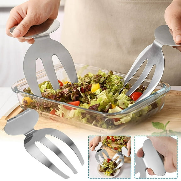 Vacemry under $5 Stainless Steel Fork, Three Prong Claw Design, Mirror Finish Kitchen Tool, Easy Grip Handle for Mixing Serving, Dishwasher Safe Utensil, Salad and Fruit Tossing Implement
