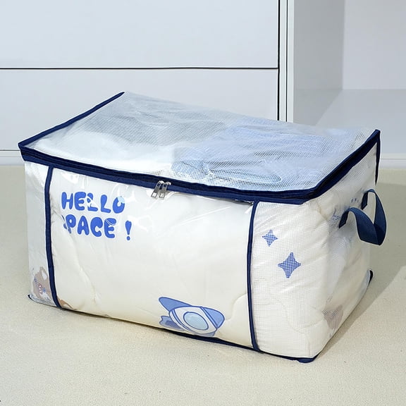 Vacemry Under $5 Storage Bag with Window, Large Capacity Foldable Clothes Organizer, Double Zipper Moving Packing Container, Portable Quilt Blanket Holder for Travel