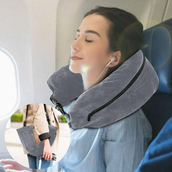Vacemry Under $5 Stuffable Travel Neck Pillow, Adjustable U-Shaped Pillow with Hidden Storage, Multi-functional Sleeping Support for Airplane Car Train, Comfortable Rest Accessory