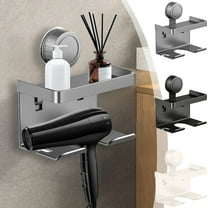 Vacemry Under $5 Suction Cup Hair Dryer Holder, Wall Mounted Non Drill Bathroom Storage Rack, Alloy Hair Dryer Organizer for Vanity, Salon, Bedroom, Space Saving Drying Rack