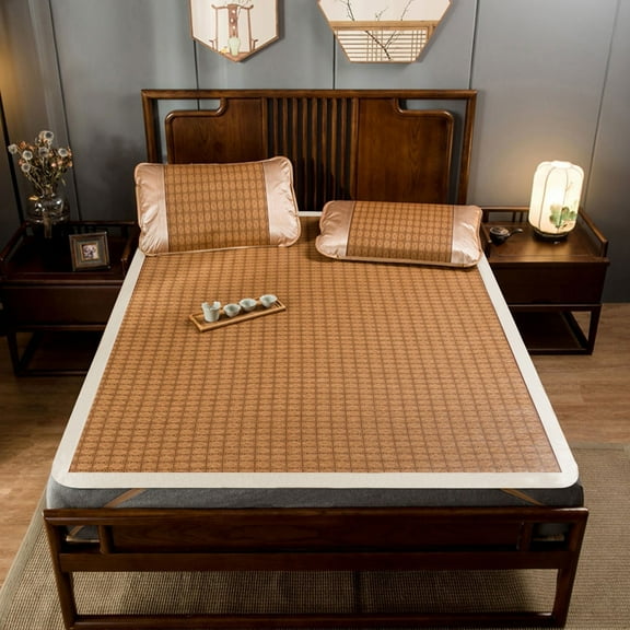 Vacemry Under $5 Summer Sleeping Mat, Foldable Rattan Cool Bed Mat, Breathable Floor Mattress for Home Dormitory, Traditional Woven Bed Pad for Hot Weather Comfort