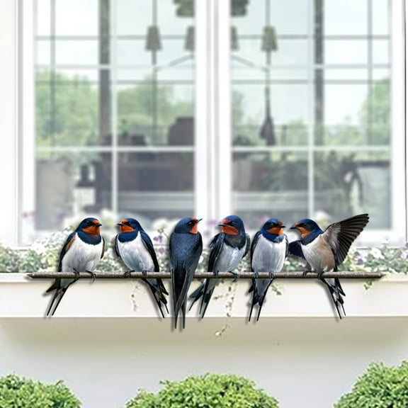 Vacemry Under $5 Swallow Ornaments, 2D Flat Iron Bird Decor for Garden Courtyard Window Sill, Outdoor Decorative Crafts with Mounting Pole, Vintage Style Metal Art