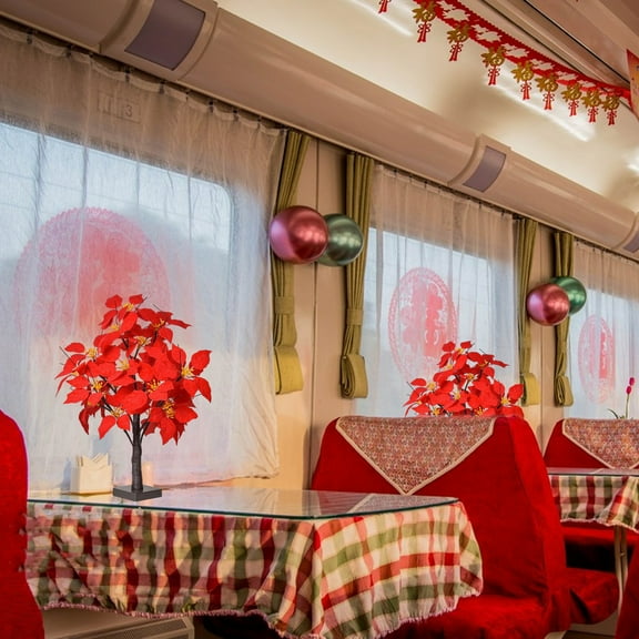 Vacemry Under $5 Tabletop Lighted Poinsettia Tree Lamp, 24LED Battery Operated Artificial Tree, Desktop Decor for Party Wedding, Thanksgiving Christmas Decor, Red Floral Centerpiece