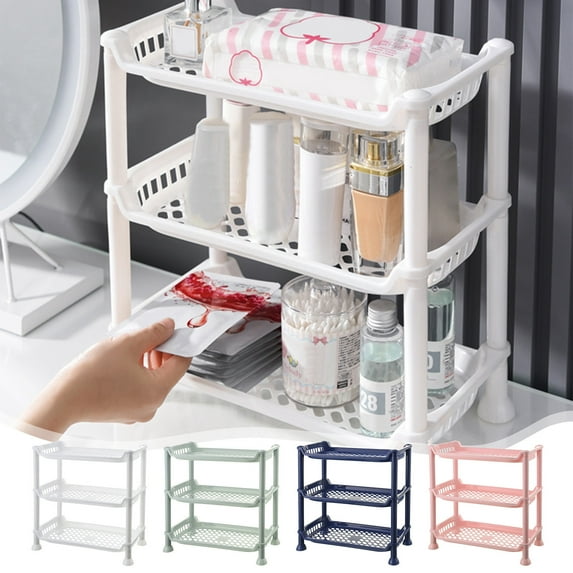 Vacemry Under $5 Three Layer Bathroom Rack, Multi Tier Storage Organizer for Kitchen Counter, Shower Shelf for Shampoo Conditioner, Space Saving Desktop Organizer with Non Slip Base