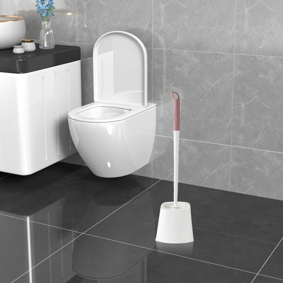 Vacemry Under $5 Toilet Cleaning Brush, Soft Bristle Bathroom Scrubber, Long Handle Toilet Cleaner with Base, Round Head Toilet Scrub Brush, Household Restroom Cleaning Tool for Bathroom