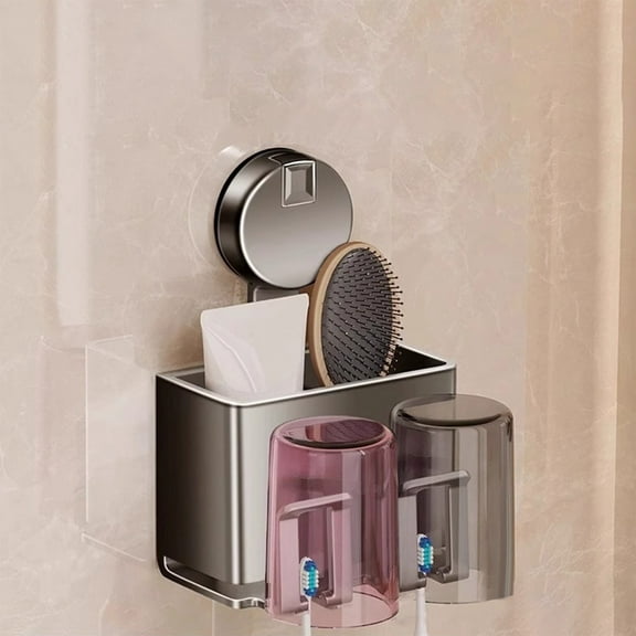 Vacemry Under $5 Toothbrush Holder with Cups, Suction Cup Bathroom Organizer Wall Mounted Rack, No Drill Adhesive Toothbrush Stand, Multi Slot Family Set