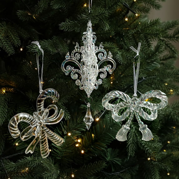 Vacemry Under $5 Transparent Colorful Plastic Pendant, Rainbow Acrylic Christmas Tree Decor, Iridescent Xmas Hanging Ornaments, Shimmering Holiday Display