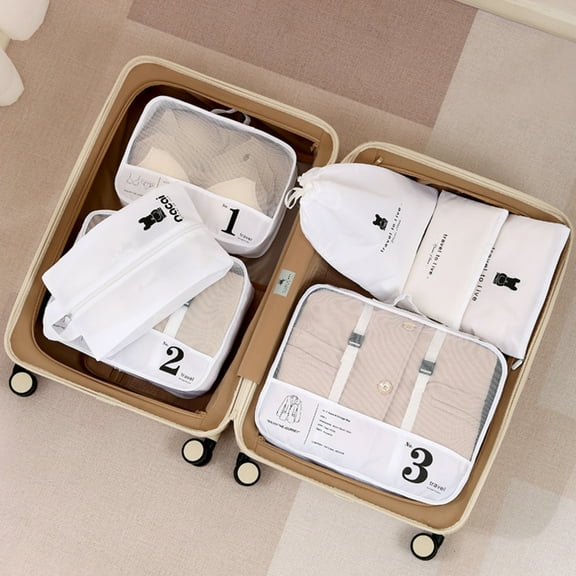 Vacemry Under $5 Travel Luggage Organizer Set, 7-Piece Packing Cube Collection, Laundry Bag and Shoe Bag Included, Clothing Compression Packing System, Vacation Storage Solution