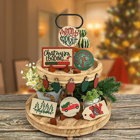 Vacemry under $5 Tray Decor Set, Tiered Tray Decor Set with Cute Wooden Signs, Home Table Decoration Items for Kitchen Party, Shelf Decor, Decorative Accents