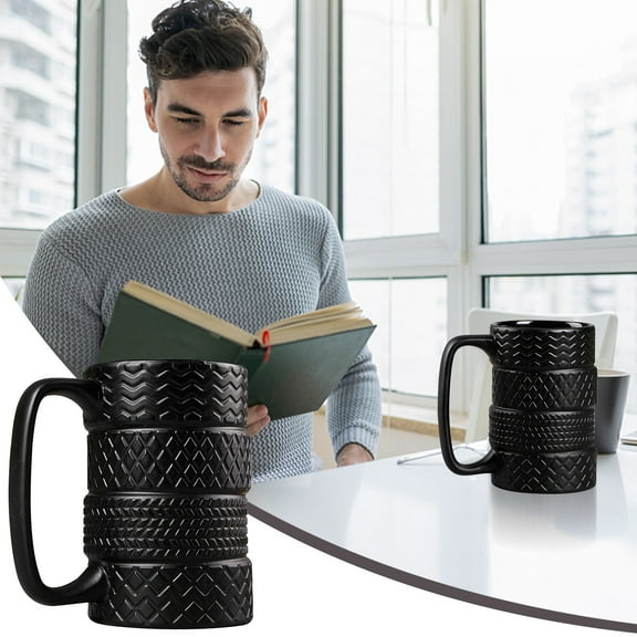 Vacemry under $5 Unique Tire Mug, Unique Tire Design Ceramic Mug, Large Capacity Coffee Cup, Microwave and Dishwasher Safe, Novelty Gift for Men Women, Perfect for Office Home Garage