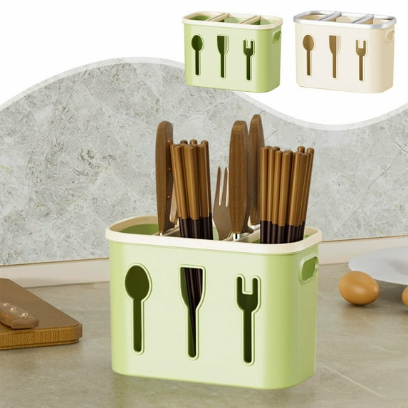Vacemry Under $5 Utensil Storage Container, Kitchen Tool Organization Box, Cutlery Drainer and Organizer, Multi-Compartment Kitchen Caddy, Durable Utensil Holding Tray