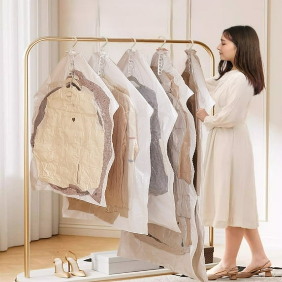 Vacemry Under $5 Vacuum Storage Bags, Hanging Clothes Down Jackets Compressor Bags, Vacuum Sealed Garment Bags for Coats, Dustproof Clothing Storage Solution