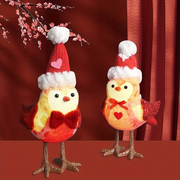 Vacemry Under $5 Valentine's Day Bird Ornament, Couple Love Bird Home Decor, Heart Themed Interior Decoration, Soft Plush Hanging Display, Romantic Gift for Anniversary Wedding Celebration