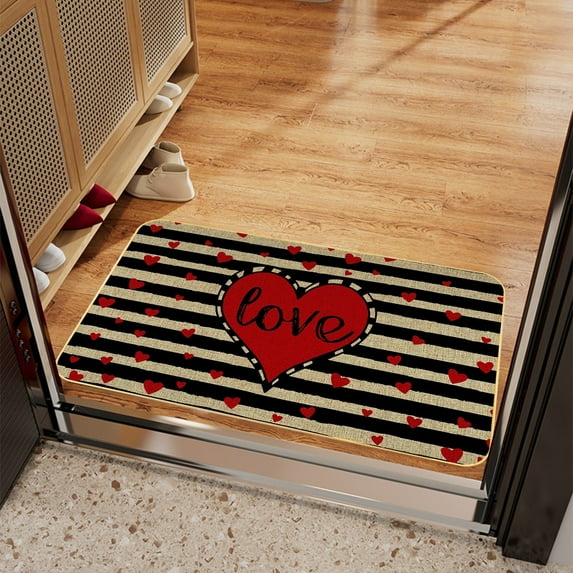 Vacemry under $5 Valentine's Floor Mat, Valentine's Day Mat for Porch Door, Love Romantic Holiday Decoration Carpet, Non Slip Indoor Outdoor Floor Covering, Festive Home Decor