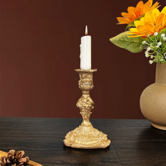 Vacemry Under $5 Vintage Candle Holder, Gold Brass Style Candelabra Display, Fireplace Table Centerpiece Feature, Classic Traditional Candle Stand Collection